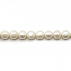 Perles de culture d'eau douce, blanche, ovale, 8-9mm x 39cm