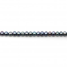 Perles de culture d'eau douce, bleue foncée, semi-ronde (irrégulière) 4-5mm x 36cm