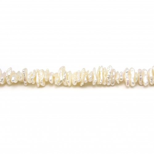Perles d'eau Douce blanc forme baroque tube 6x12mm x 40cm