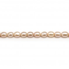 Salmon freshwater cultured pearl, olive shape 7.5-8mm x 38cm