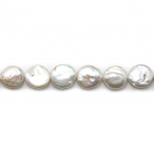 Perlas cultivadas de agua dulce, blancas, redondas planas, 12-13mm x 40cm