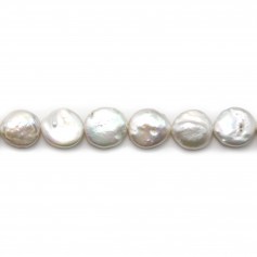 Perlas cultivadas de agua dulce, blancas, redondas planas, 12-13mm x 38cm