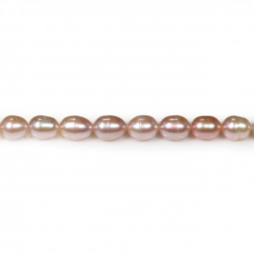 Perles d'eau douce ovales rosé 6-7mm x 40cm
