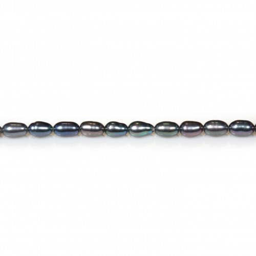 Perle coltivate d'acqua dolce, blu scuro, oliva, 3-4 mm x 36 cm