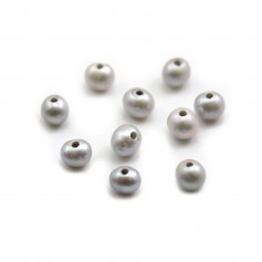 Perle de culture d'eau douce, gris, semi-ronde, 7mm x 1pc