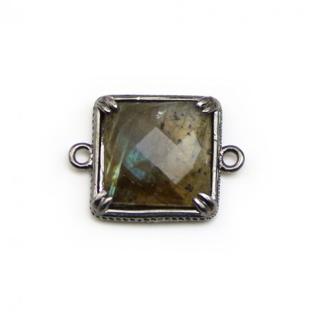 Labradorite spacer set in metal, in shape of square, 14mm x 1pc