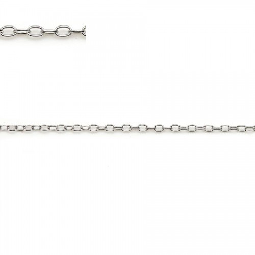 Corrente de prata 925 anéis ovais revestidos a ródio 1,1x1,7mm x 50cm