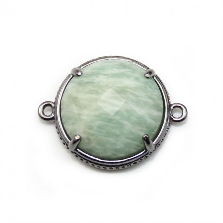 Spacer in amazonite, set on metal, in round shape, 18mm x 1pc