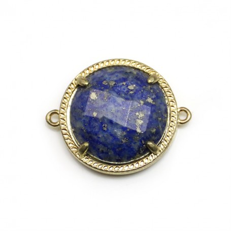 Intercalaire en lapis lazuli sertie en métal, de forme ronde, 17mm x 1pc
