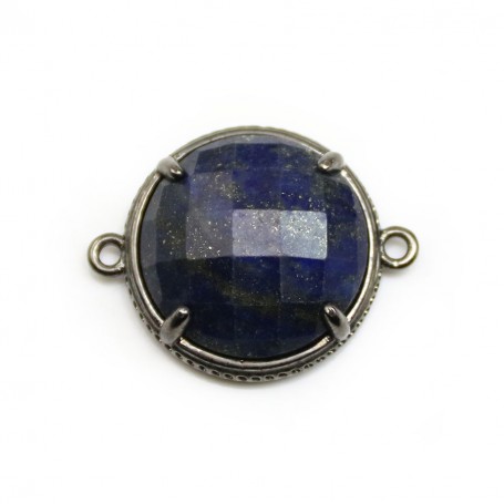 Intercalaire en lapis lazuli sertie en métal, de forme ronde facetté, 18mm x 1pc