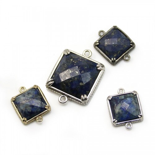 Intercalaire en lapis lazuli, sertie en métal, en forme de carré x 1pc