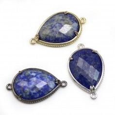 Intercalaire en lapis lazuli sertie en métal, en forme de goutte, 20x27mmx 1pc