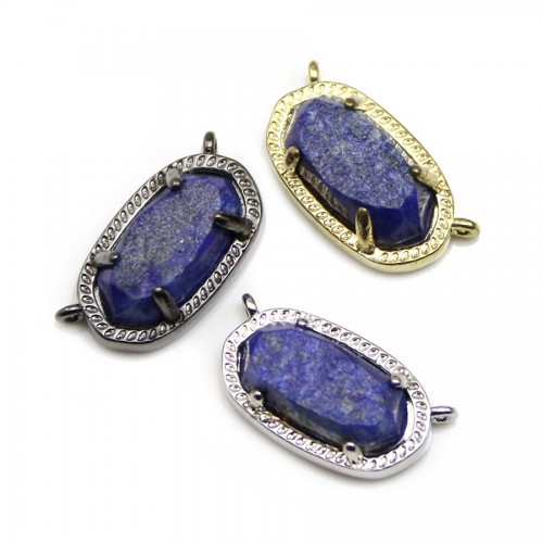 Lapis lazuli espaçador de conjunto metálico rugoso, forma oval, 9,5x16,5mm x 1pc