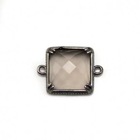 Intercalaire en quartz fumé, sertie en métal, de forme carré x 1pc