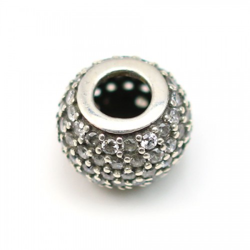 Perlina stile Pandora in argento 925 e zirconi 10 mm foro 4,5 mm x 1 pz, disponibile in diversi colori
