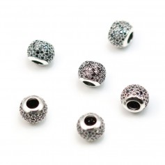 Perle de style Pandora en argent 925 & zirconium 10mm trou de 4.5mm x 1pc, existe en différentes couleurs