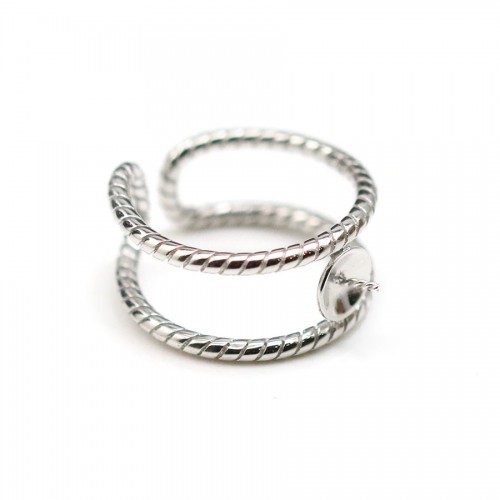 Verstellbarer Ring aus rhodiniertem 925er Silber, für halbgebohrte Perlen x 1 Stk