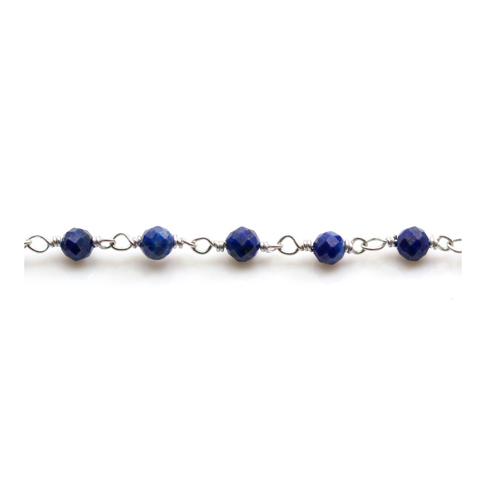 bracelet anneau argent 925 et pierres de gemmes lapis lazuli sur chaine