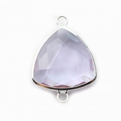 Triangular faceted glass set in metal 18mm x 1pc