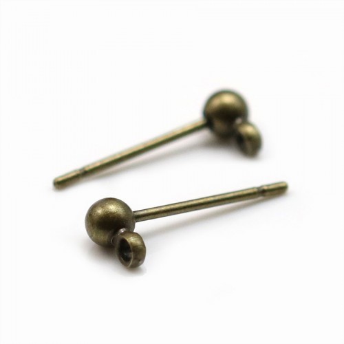 Ear studs with ball, in metal brass color, 3mm x 20pcs