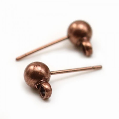 Ear studs with ball finish, in copper metal color, 5mm x 20pcs