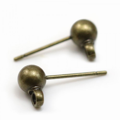 Clous d'oreilles avec finition boule, en métal couleur bronze, 5mm x 20pcs