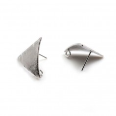 Pins triangle-shaped earrings 22x19mm, silver plated on brass x 2pcs