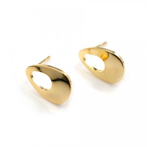 Ear studs in the shape of a drop, plated with "flash" gold on brass 12*16.5mm x 4pcs