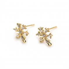 Ear studs in the shape of a snowflake 9.5mm by "flash" Gold on brass x 2pcs