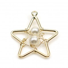 Ciondolo a forma di stella con perle 22x20mm, placcato in oro da "flash" su ottone x 1pc
