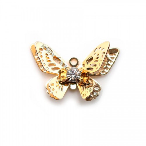 Charme borboleta com zircónio revestido a ouro "flash" sobre latão 12x20mm x 2pcs