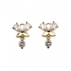 Butterfly shape charm with zirconium, plated with "flash" gold on brass x 1pc