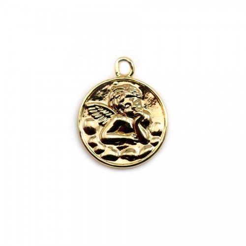 Medal pendant with an angel, plated with "flash" gold on brass 17mm x 2pcs