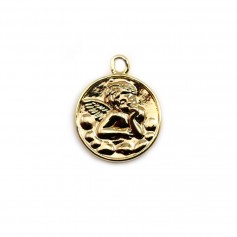 Medal pendant with an angel, plated with "flash" gold on brass 15.5mm x 2pcs