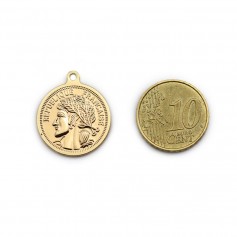 Ciondolo a moneta 20 mm, placcato oro flash su ottone x 2 pezzi