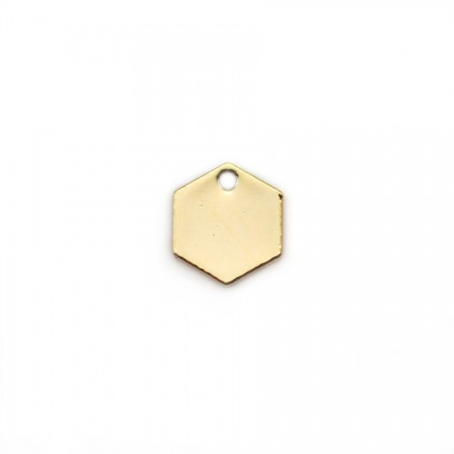 Hexagon shaped charm, plated with "flash" gold on brass 8mm x 4pcs