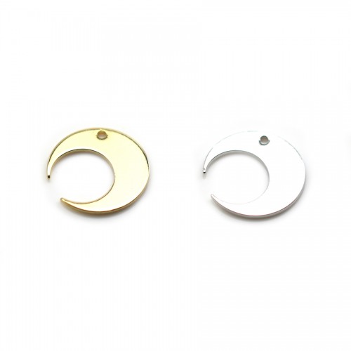 Charm in the shape of a moon, plated by "flash" gold on brass 14mm x 4pcs