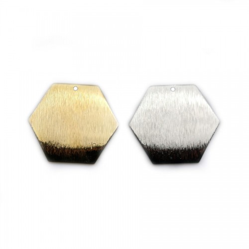 Charm, in the shape of a hexagon, plated by "flash" gold on brass 28mm x 2pcs