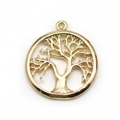 Gold-plated "flash" charm on brass, tree of life shape, 15mm x 6pcs