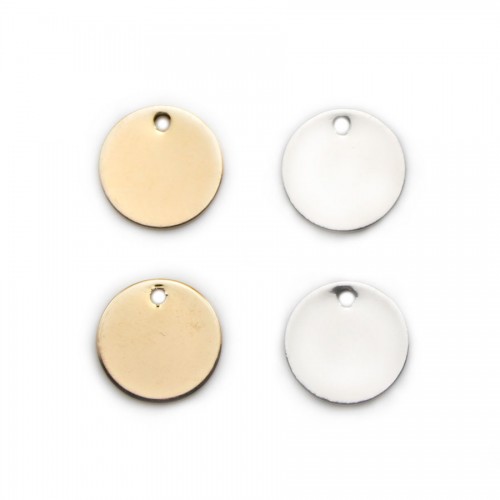 Charm to engrave, in round shape, plated by "flash" gold on brass 16mm x 4pcs