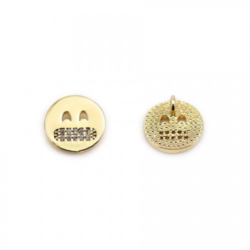 Smiley charm in size of 10mm, plated with "flash" gold on brass x 2pcs