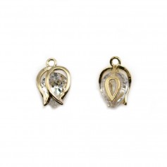 Charms plated with "flash" gold on brass tulip-shaped with zirconium, 8x12mm x 2pcs
