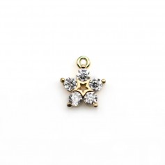 Flower-shaped charm 8mm, with zirconium, plated with "flash" gold on brass x 1pc