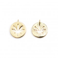 Gold flash plated on brass round with leaf openwork Charms, 11mm x 2pcs