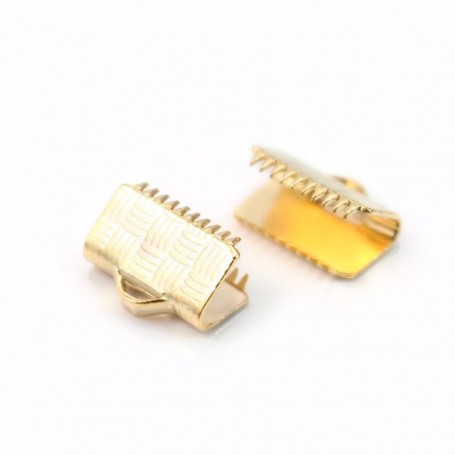 Crimp-end for ribbon by "flash" Gold on brass 6x8mm x 2pcs