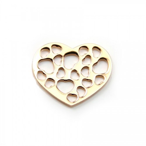 Espaciador corazón calado chapado en oro por "flash" sobre latón 18.5x22.7mm x 4pcs