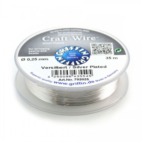 Copper wire craft wire 0.25mm silver plated x 35m