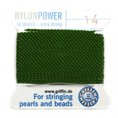 Nylon power wire with needle included, in olive green color x 2m