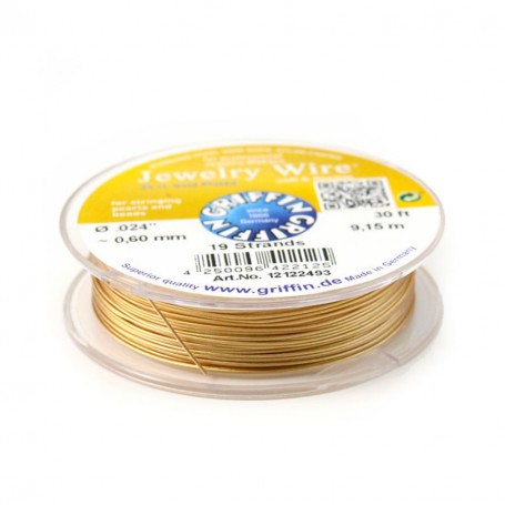 Stringing wire soft flexible 24k gold plated 0.6mm x 9.15m