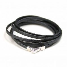 Synthetic leather, in flat shape, in black color, 3mm x 90cm